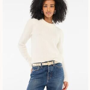 J. Crew Factory Fuzzy Puff-Sleeve Sweater Ivory Alpaca CF382 Cozy Casual Soft